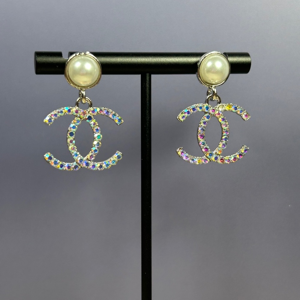 Classic Silver and Iridescent Stone Earrings